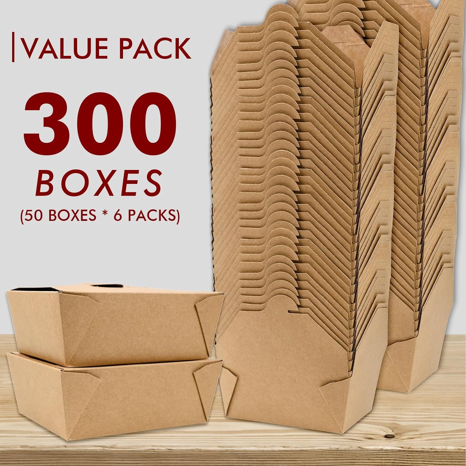 300 Pack 45 Oz Kraft Paper Takeout Food Containers | Fold to Go Boxes, Microwavable, Leakproof, Oil Resistant, Safe for Hot & Cold Storage