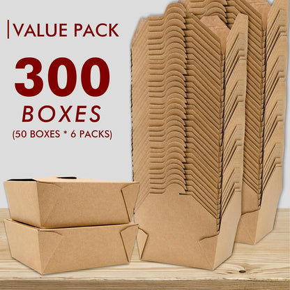 300 Pack 45 Oz Kraft Paper Takeout Food Containers | Fold to Go Boxes, Microwavable, Leakproof, Oil Resistant, Safe for Hot & Cold Storage