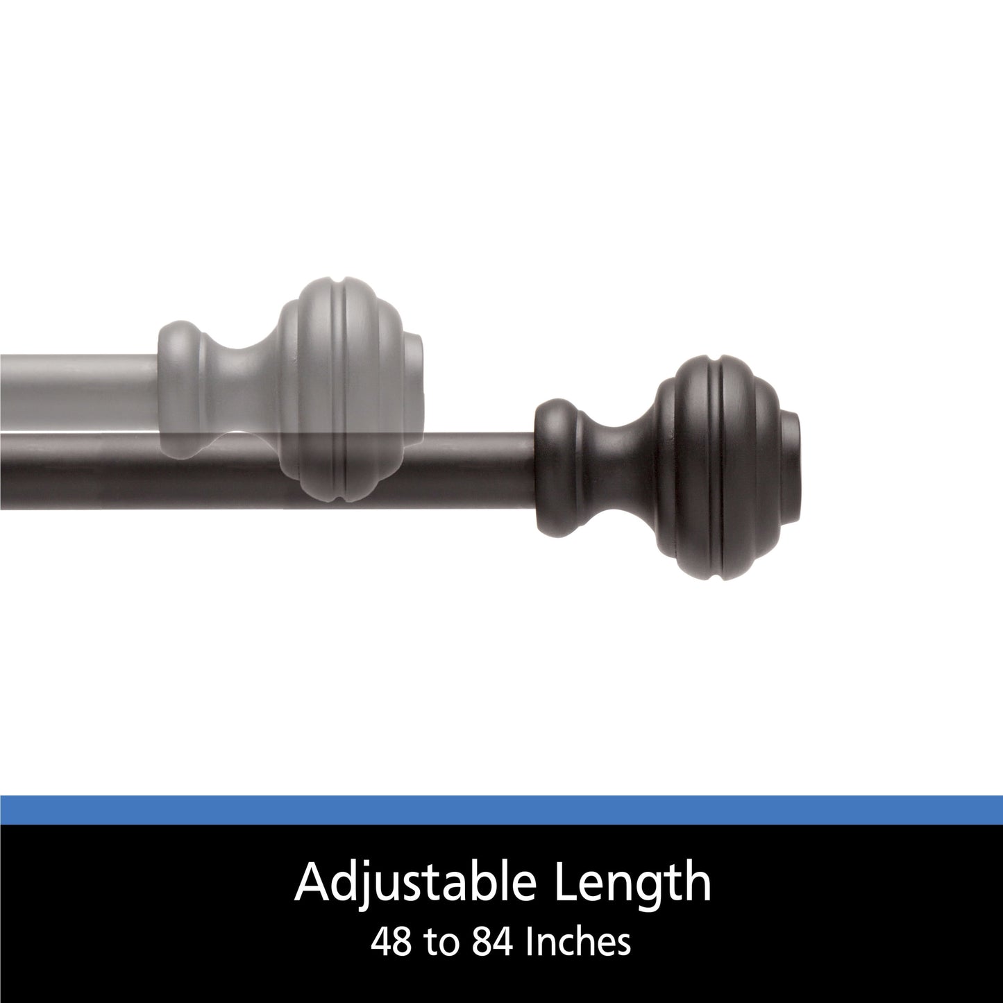 1/2" Cedric Petite Café Adjustable Curtain Rod, 48-84", Black