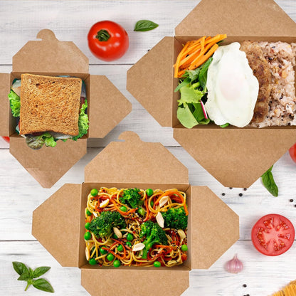 300 Pack 45 Oz Kraft Paper Takeout Food Containers | Fold to Go Boxes, Microwavable, Leakproof, Oil Resistant, Safe for Hot & Cold Storage