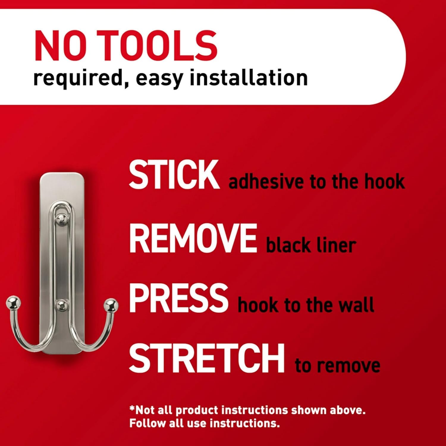 Command Large Matte Black Double Hooks, 2 Hooks and 2 Strips, Damage Free Hanging Wall Hooks with Adhesive Strips, No Tools Coat Hooks for Hanging Home Decor, Holds up to 4 Lb